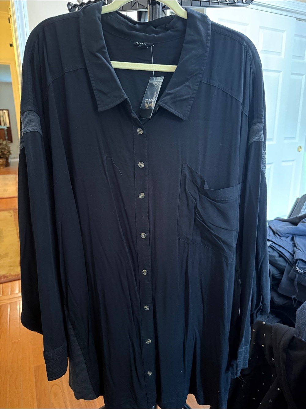 Torrid black long sleeve shirt with gray knit insets.  NWT